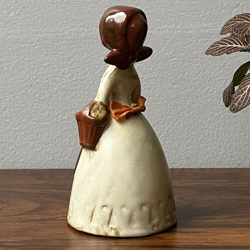 Mid-Century Japanese Ceramic Flower Girl Clay Bell 5.25" Vintage - Picture 3 of 14